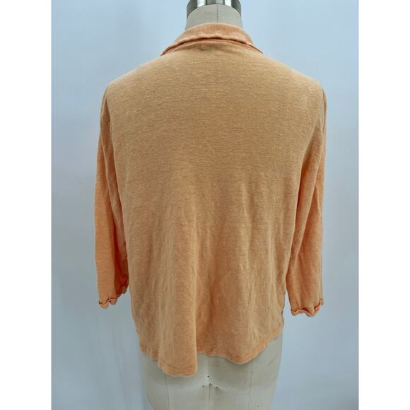 Chico's 3/4 Sleeve Polo Shirt Sz 2 (L) Sherbet Orange 100% Linen Tee Top - Picture 3 of 5